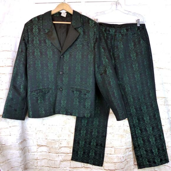 Y2K Lip Service Blacklist Jacket Men XL Black Green Brocade Jacquard Goth Rock - Picture 16 of 16